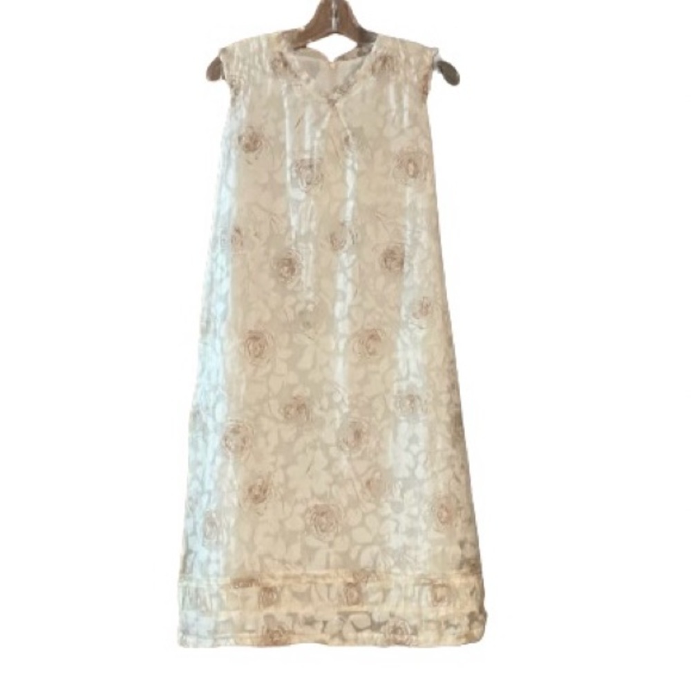 Vintage Cream Color Embroidered Tulle Vintage Women’s Dress Ties in Back